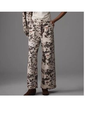 Pilcro Wide-Leg Printed Satin Pants in Cream and Brown